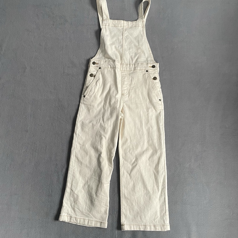 Free Assembly Overalls Womens Size 7 Beige Casual Button Strap Utility Pant